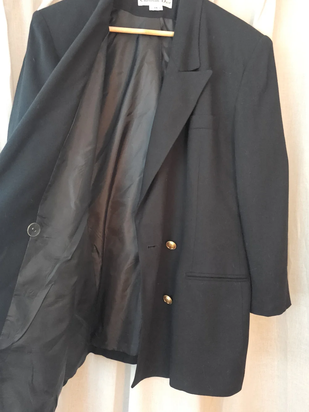 Vintage Christian Dior Black Double-Breasted Blazer Gold CD Buttons
